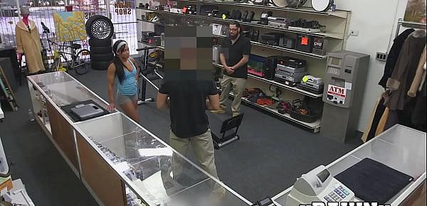  Petite babe fucks in pawnshop after demonstrating a workout